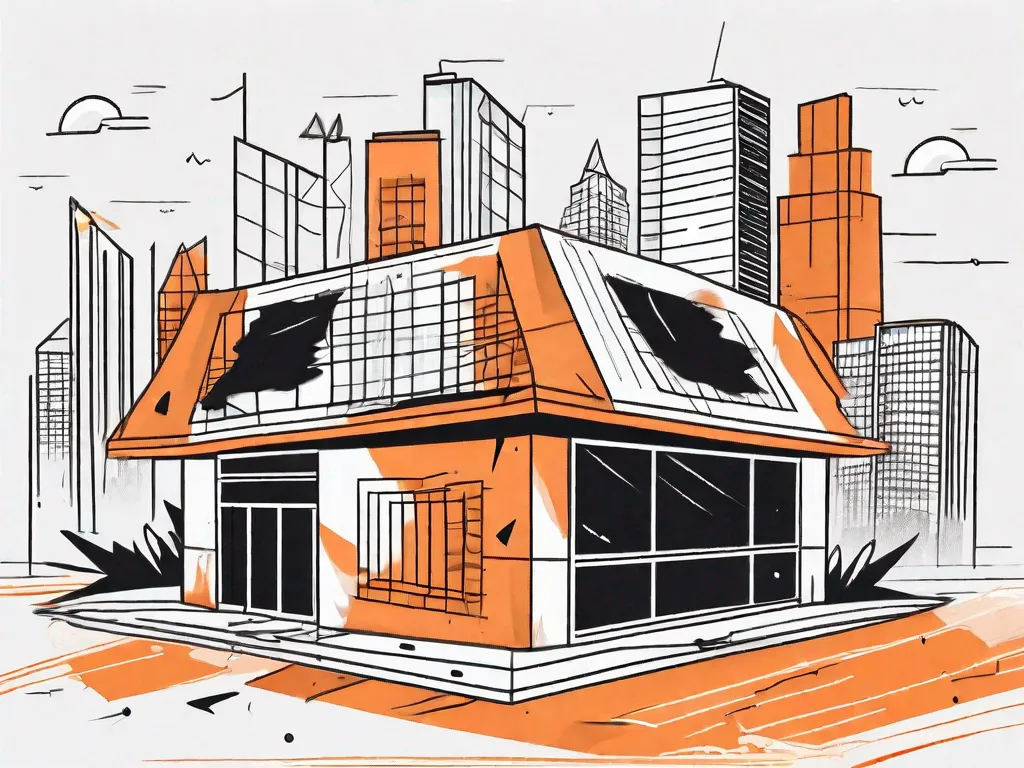 A commercial building with a damaged roof