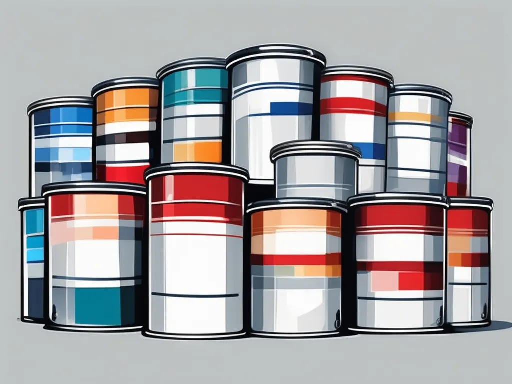A variety of paint cans with different colors