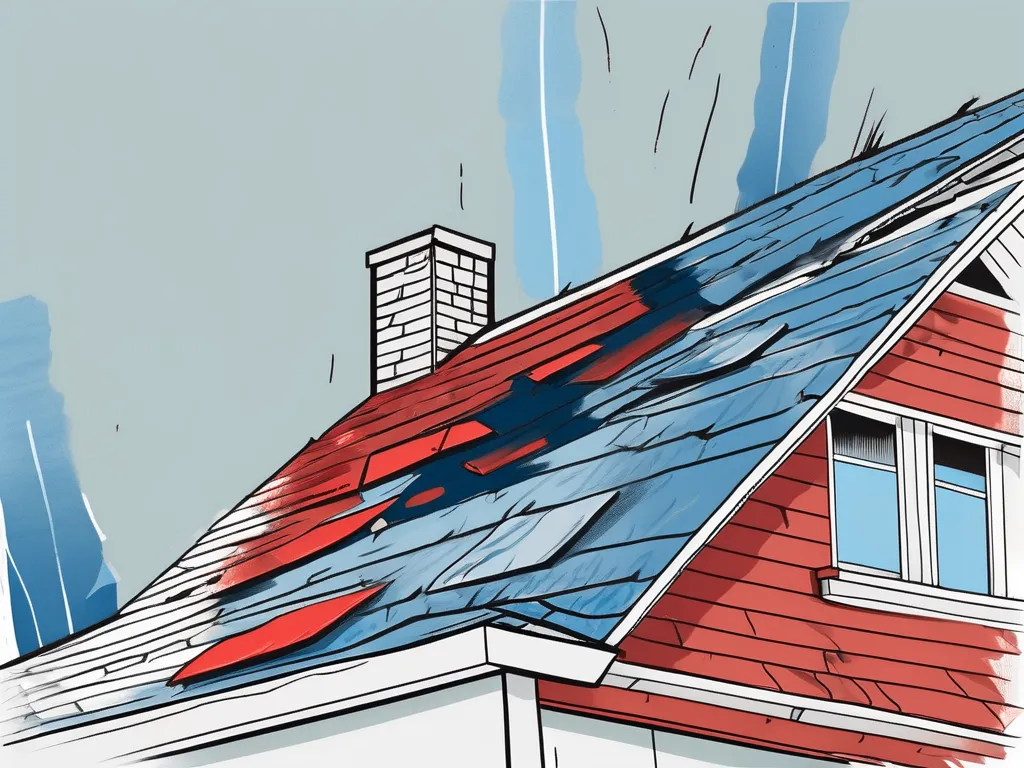 A dilapidated house roof with visible signs of damage such as missing shingles