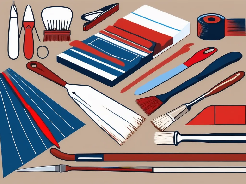 A wooden deck in pristine condition with a variety of maintenance tools like a paintbrush